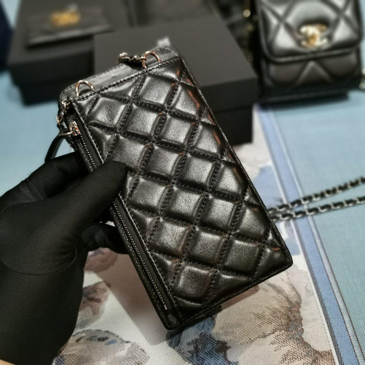 Chanel quilted phone holder wallet